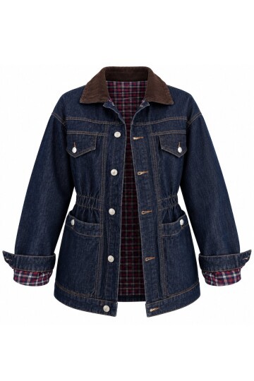 Denim Kadife Yaka Ceket