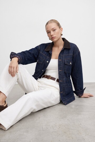Denim Kadife Yaka Ceket