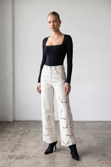 Denim Nakışlı Pantolon