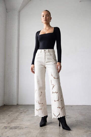 Denim Nakışlı Pantolon