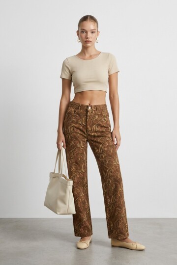 Desenli Gabardin Pantolon