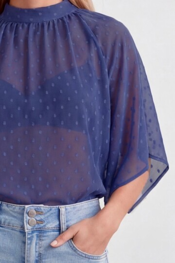 Dik Yaka Bağlamalı Drape Detaylı Şifon Bluz