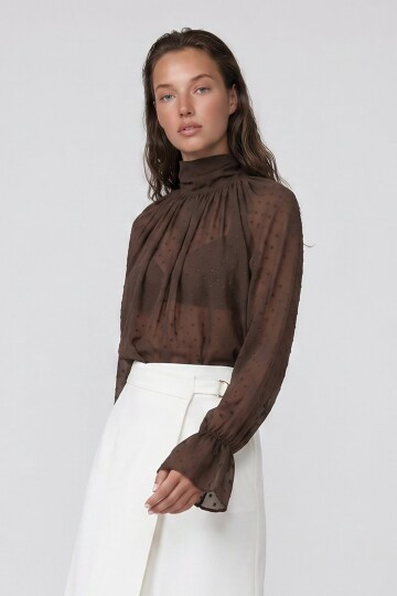 Dik Yaka Pelerin Kesim Prenses Kol Şifon Bluz