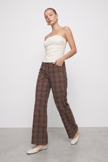 Ekose Desenli Denim Pantolon