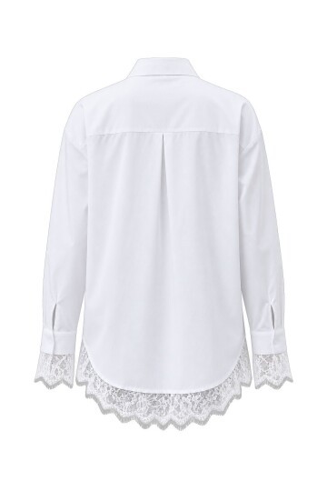 Eteği Ve Manşetleri Dantel Detaylı Oversize Poplin Gömlek