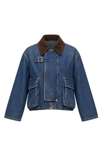 Kadife Yaka Torba Cepli Denim Ceket