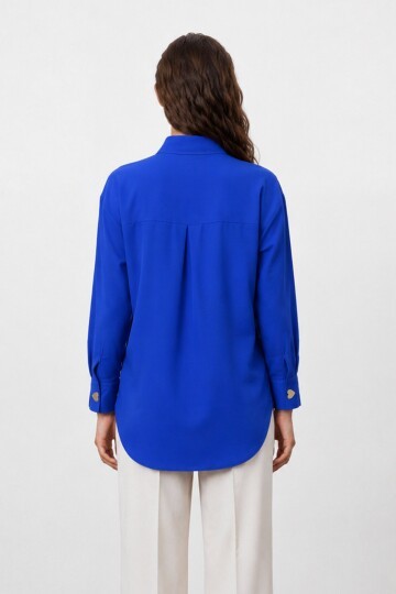 Kalp Düğmeli Oversize Poplin Gömlek
