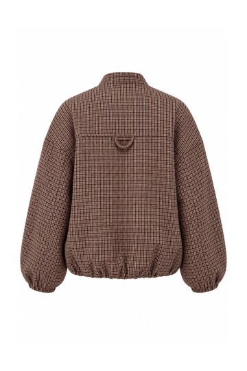 Kruvaze Kesim Büzgülü Ekose Crop Ceket