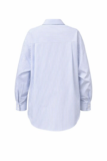 Mavi Oval Kesim Çizgili Oversize Gömlek