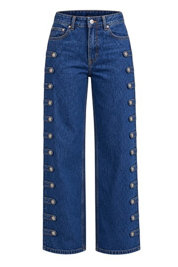 Metal Toka ve Şerit Detaylı Denim Pantolon