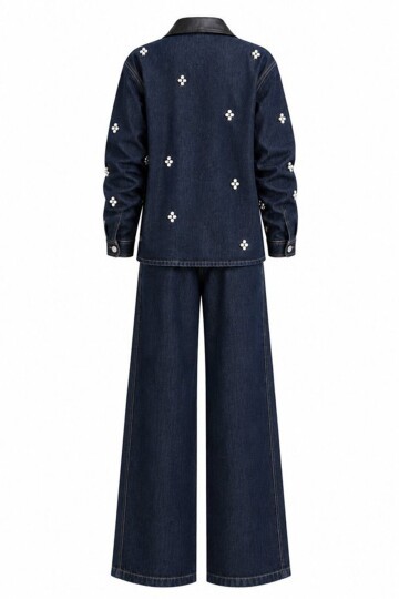 Taşlı Denim Ceket Pantolon Takım