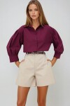Bordo Balon Kol Gizli Patlı Basic Poplin Gömlek