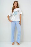Bisiklet Yaka Baskılı T-Shirt Ve Düz Renk Pantolonlu Pijama Takımı