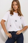Beyaz Bisiklet Yaka Göz Baskılı Beyaz T Shirt