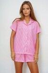 Çizgi Desenli Örme Pamuklu Gömlek Ve Şort Pijama Takımı