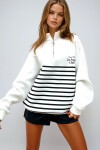 Ekru İçi Şardonlu Baskılı Fermuarlı Sweatshirt