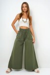 Haki Beli Gipeli Çift Cepli Bol Paça Gabardin Pantolon