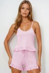 Beli Ve Paçası Fırfır Detaylı Askılı Crop Bluz Ve Şortlu Pijama Takımı
