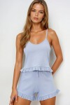 Beli Ve Paçası Fırfır Detaylı Askılı Crop Bluz Ve Şortlu Pijama Takımı