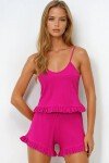 Beli Ve Paçası Fırfır Detaylı Askılı Crop Bluz Ve Şortlu Pijama Takımı