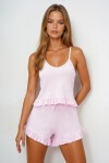 Beli Ve Paçası Fırfır Detaylı Askılı Crop Bluz Ve Şortlu Pijama Takımı