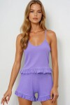 Beli Ve Paçası Fırfır Detaylı Askılı Crop Bluz Ve Şortlu Pijama Takımı
