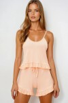 Beli Ve Paçası Fırfır Detaylı Askılı Crop Bluz Ve Şortlu Pijama Takımı