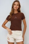 Bisiklet Yaka Ayıcık Baskılı Crop Bluz