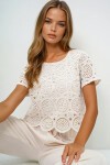 Bisiklet Yaka Delik Ajurlu İçi Astarlı Motif İşlemeli Crop Bluz