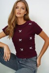 Bisiklet Yaka Fiyonk Süslü Crop Bluz