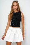 Bisiklet Yaka İnci Çakımlı Yazlık Crop Bluz
