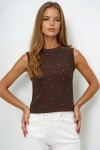 Bisiklet Yaka İnci Çakımlı Yazlık Crop Bluz