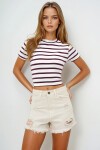 Bisiklet Yaka Yarım Kol Çizgili Crop Bluz