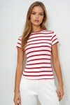 Bisiklet Yaka Yarım Kol Çizgili Crop Bluz