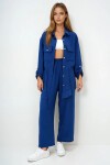 Lacivert Çift Cepli Safari Ceket Ve Beli Lastikli Wide Leg Aerobin Pantolonlu Takım