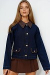 Deri Detaylı Crop Jean Ceket