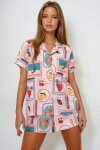 Desenli Önü Düğmeli Dokuma Gömlek Ve Şort Pijama Takım