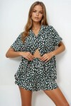 Geometrik Desenli Önü Düğmeli Dokuma Gömlek Ve Şort Pijama Takım