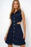 Gömlek Yaka Sıfır Kol Cut-Out Jean Elbise