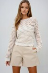 Kayık Yaka Delik Ajurlı Yazlık Triko Crop Bluz