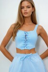 Likralı Kuş Gözlü Korse Formlu Crop Bluz