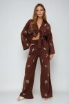 Nakış İşlemeli Bağlama Detaylı Müslin Crop Bluz Ve Pantolon Takım