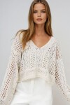 V Yaka Saç Örgü Desenli Yazlık Trico Crop Bluz