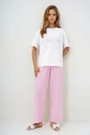 Yazı Baskılı Basic T-Shirt Ve Çizgili Pantolonlu Örme Pijama Takımı