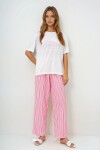 Yazı Baskılı Basic T-Shirt Ve Çizgili Pantolonlu Örme Pijama Takımı