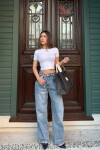 Yüksek Bel Eskitmeli Baggy Jean