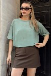 Bisiklet Yaka Oversize İnci Ve Taş İşlemeli T-Shirt