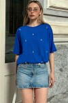 Bisiklet Yaka Oversize İnci Ve Taş İşlemeli T-Shirt