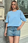 Bisiklet Yaka Oversize İnci Ve Taş İşlemeli T-Shirt