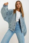 Buz Mavi Çift Cepli Balon Kollu Jean Ceket Df8010